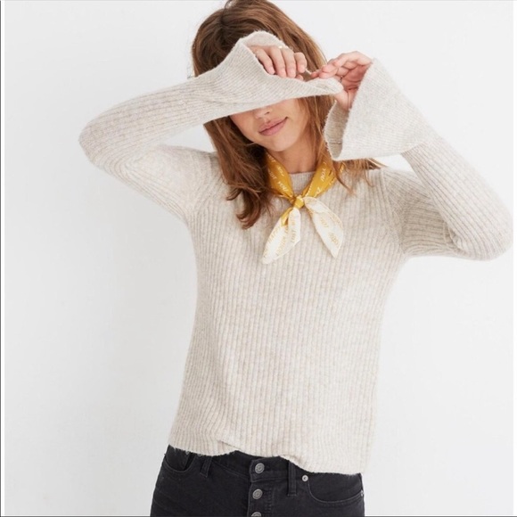 Madewell Sweaters - Madewell Bell Sleeve Ribbed Wool Pullover Sweater Cream Oatmeal Large